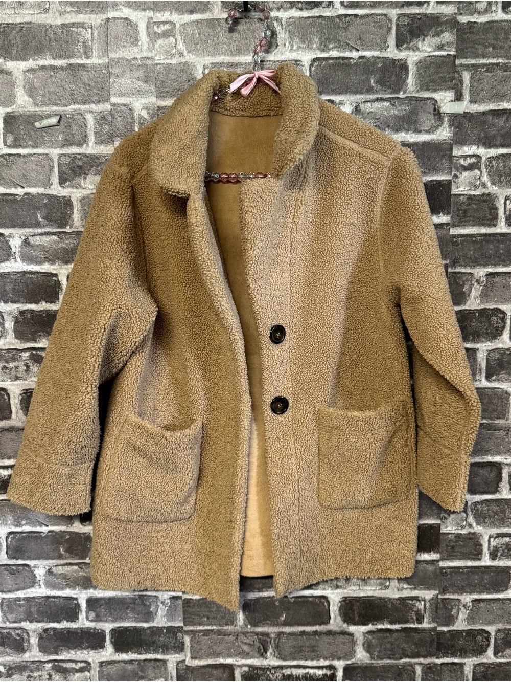 Zara girls teddy coat camel tan pockets